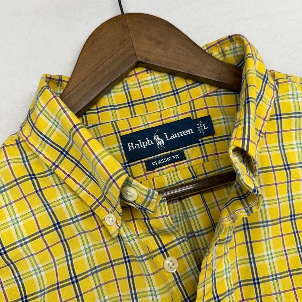 Vintage Ralph Lauren Shirt Men's Large Yellow Oxford Pony Button Down Pony 90s